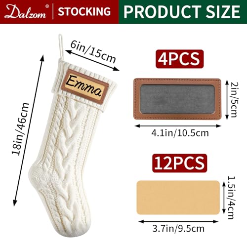 Dalzom® 4Pcs Personalized Christmas Stockings with Leather Patches Custom Name, 18” Premium Large Knitted Christmas Stockings for Kids, Family, Holiday and Fireplace Party Decoration