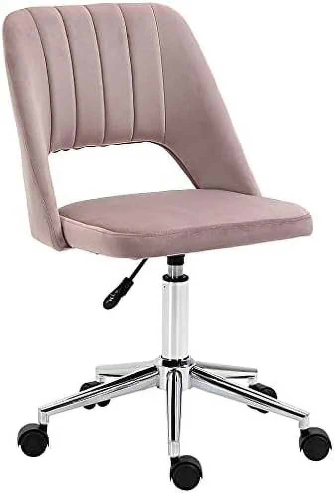 JOMA Mid Back Office Chair with Velvet Fabric  Swivel Computer Armless Desk Chair with Hollow Back Design for  Office  Pink