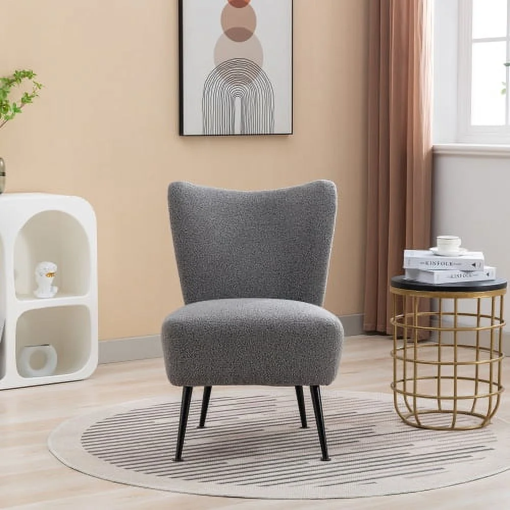 22.50''W Boucle Upholstered Armless Accent Chair Modern Slipper Chair, Cozy Curved Wingback Armchair, Corner Side Chair for Bedroom Living Room Office Cafe Lounge Hotel - Gray