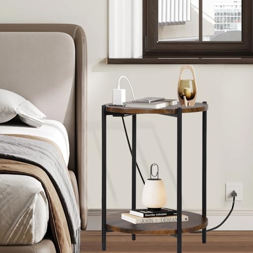 2 Tier Round Side Table, Folding End Tables Coffee Table Simplistic Sofa Table Waterproof Removable Tray Table Indoor Outdoor Accent Table for Living Room Bedroom (Faux Marble White, 1pcs)