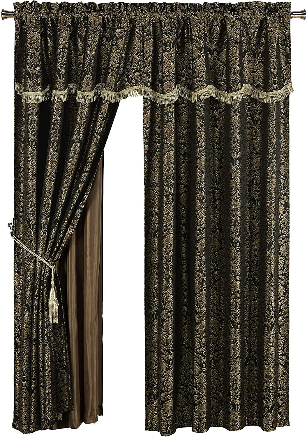 Sterling Creek Valencia 4-Piece Black Gold Floral Jacquard Curtain Set