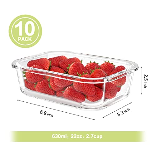 Bayco 10 Pack Glass Meal Prep Containers, Glass Food Storage Containers with Lids, Airtight Glass Lunch Bento Boxes, BPA-Free & Leak Proof (10 lids & 10 Containers)
