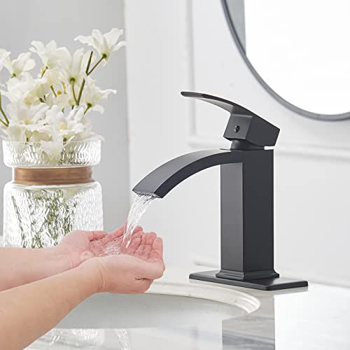 Brushed Nickel Vessel Sink Faucet, Waterfall Bathroom Faucets, Tall Spout Single Handle Single Hole Bathroom Faucets with Pop Up Drain and Without Overflow Basin Faucet Supply Line