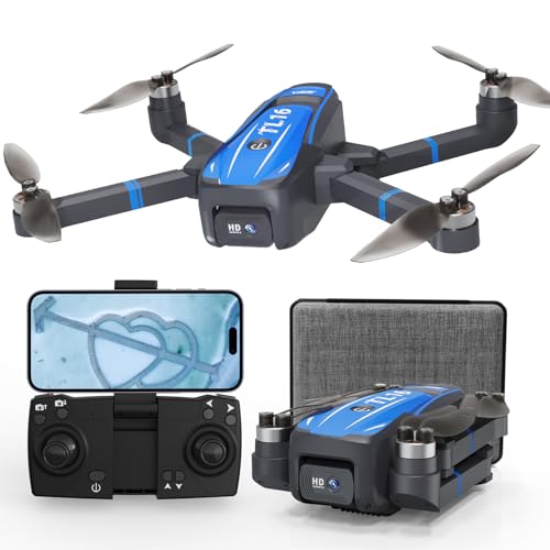 TL16 Brushless Motor Drone with 1080P Camera, FPV Drone for Adults, Optical Flow Positioning Headless Mode 90° Motorised Adjustable Lens, Foldable RC Quadcopter for Beginners, Blue