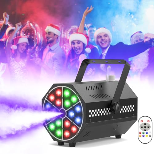 Fog Smoke Machine with Lights 500W, 18 Color Lights, 300ml Tank, Remote Control, Multiple Effects Modes, for Halloween Party DJ Stage Indoor Outdoor