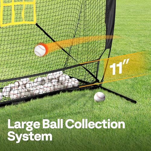 VIVOHOME Baseball Softball Hitting Net with Large Ball Collection System, 7 x 7 ft Baseball Batting Pitching Net with Tee, 2 Strike Zone, Carry Bag