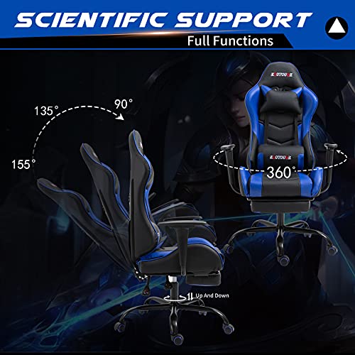 Massage Gaming Chair w/Footrest, Ergonomic High Back PC Chair w/Headrest and Lumbar, PU Swivel Home Desk Office Chair, Black