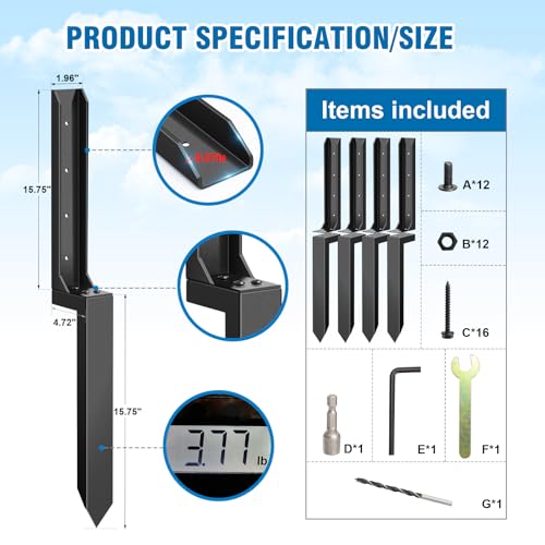 4 Pcs Fence Post Repair Kit,Heavy Duty Fence Post Anchor Kit, Fence Post Repair Stakes for Repair Tilted, Broken Wood Fence Post