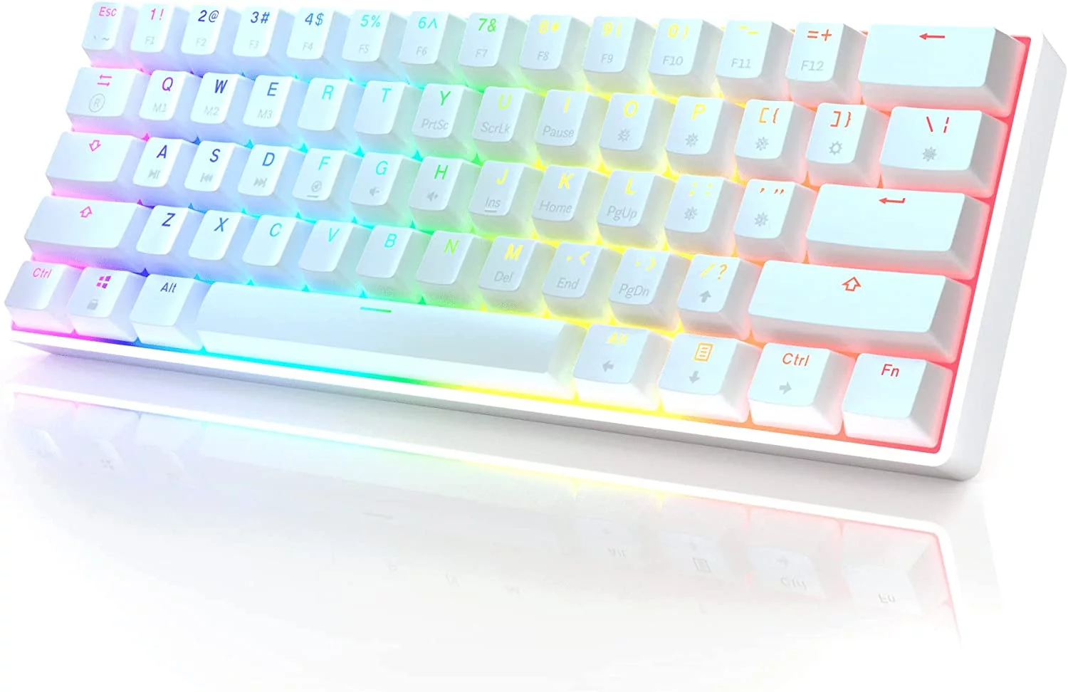 HK GAMING GK61 Mechanical Gaming Keyboard | 61 Keys RGB  Backlit for PC/Mac ( White, Gateron Optical Black)