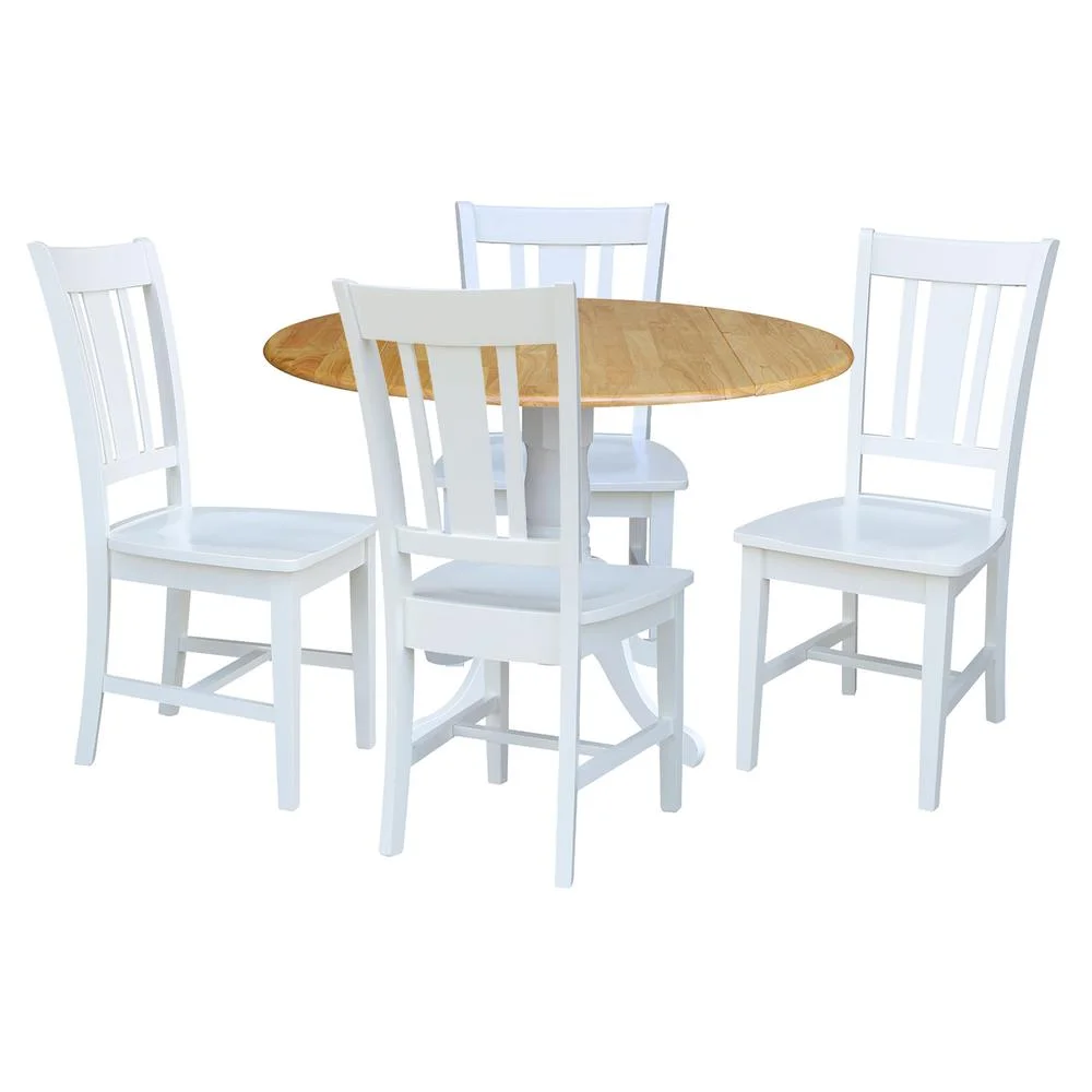International Concepts Solid Wood 5-Piece Dining Set with 42 in. Dual Drop Leaf Table and 4 Splat Back Dining Chairs in Natural/White