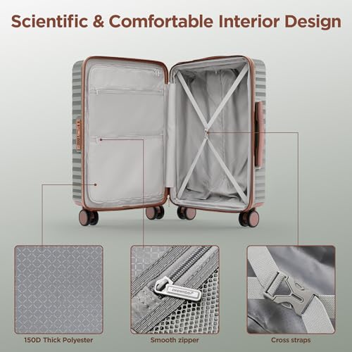 SHOWKOO Luggage Sets 3 Piece Hardside Expandable Suitcase with Double Spinner Wheels Tsa Lock, (Beige White, 5 piece set)