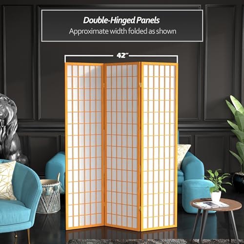 Red Lantern 6 ft. Tall Window Pane Shoji Screen-Natural-4 Panels Room Divider