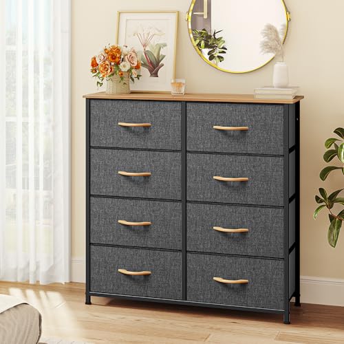 YITAHOME Dresser with 8 Drawers - Fabric Storage Tower, Organizer Unit for Bedroom, Living Room, Hallway, Closets & Nursery - Sturdy Steel Frame, Wooden Top & Easy Pull Fabric Bins