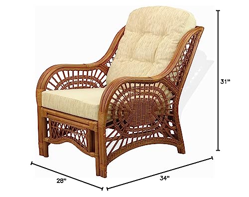 Malibu Lounge Living Accent Armchair Natural Rattan Wicker Handmade Design with Cushion