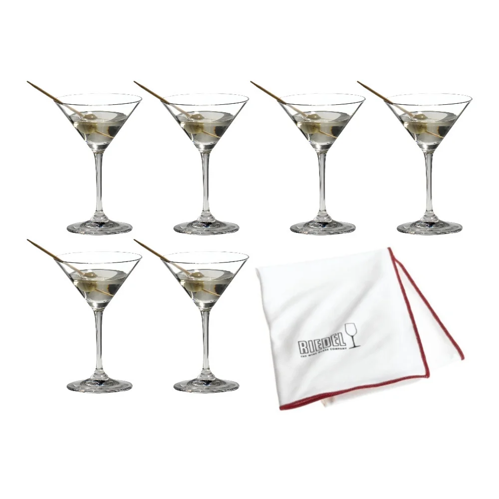 Riedel Vinum Martini Glass (6-Pack) with Microfiber Polishing Cloth