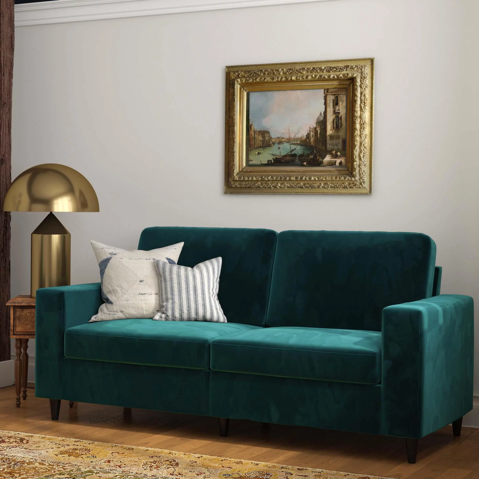 DHP Cooper 3 Seater Sofa, Green Velvet