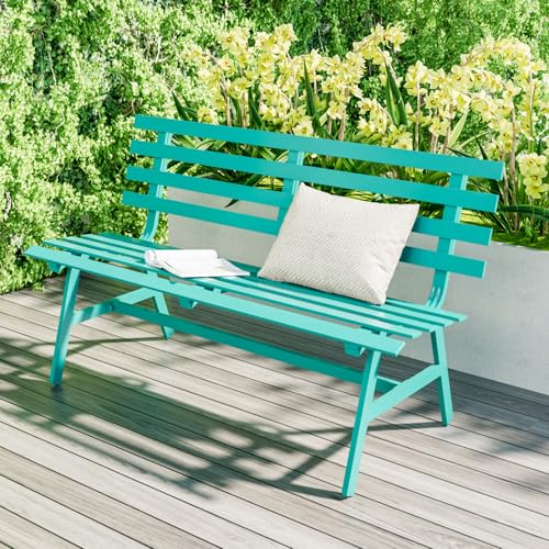 Outdoor Bench Weatherproof Aluminum Park Bench for Garden Patio Porch Lawn Backyard, Blue