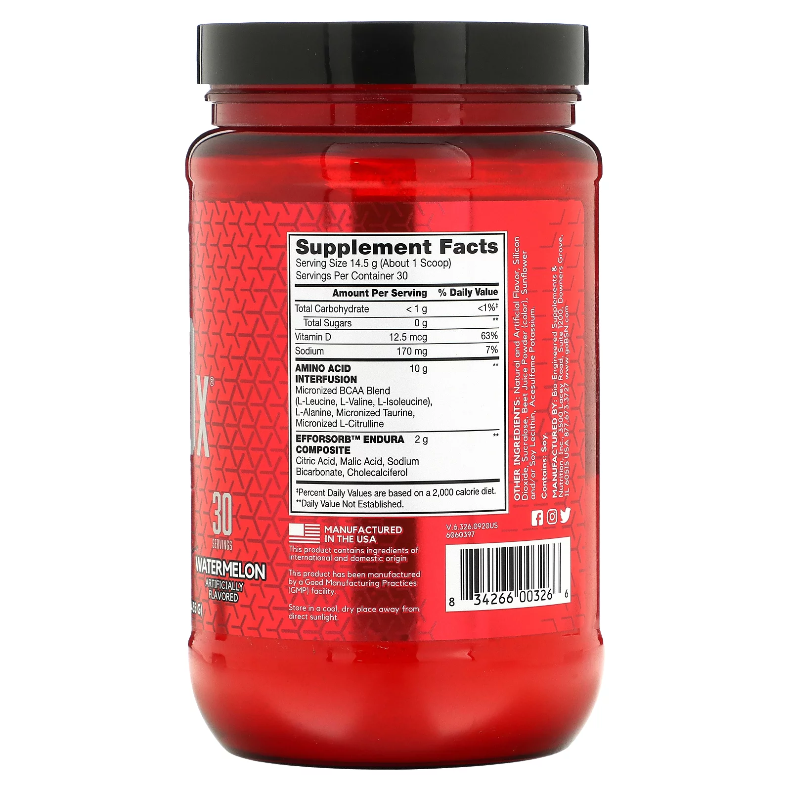 BSN Amino X Amino Acids + BCAA Powder, Watermelon, 30 Servings