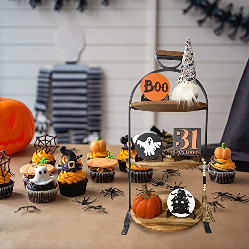 4 Pieces Halloween Tiered Tray Decors Set Halloween Decorations Indoor, Boo/Ghost/Oct 31/Haunted House Signs Tier Tray Decor Tiered Tray Items for Bookshelf Shelf Spooky Halloween Decor (A01)