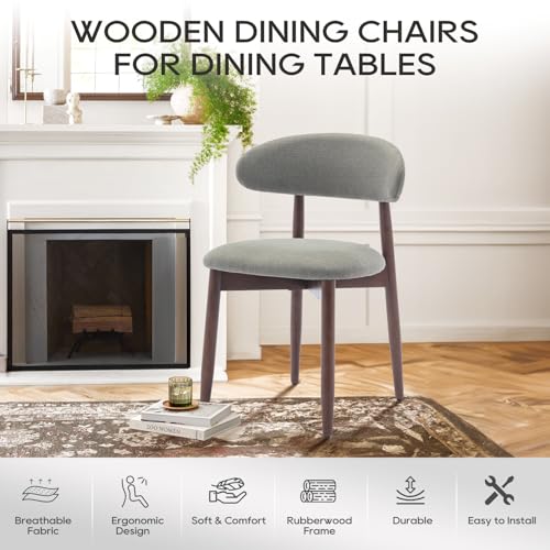 COLAMY Wooden Dining Chairs Set of 4, Modern Fabric Upholstered Dining Room Chair, Farmhouse Kitchen Chairs with Foot Pegs, Green