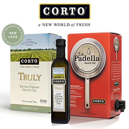 Corto TRULY® | 100% Extra Virgin Olive Oil | Floral Notes | Cold Extracted in State-of-the-Art Mill | Straight from Official Corto Olive Groves & Oil Producer | Oxygen-Free, Light Free FlavorLock Box