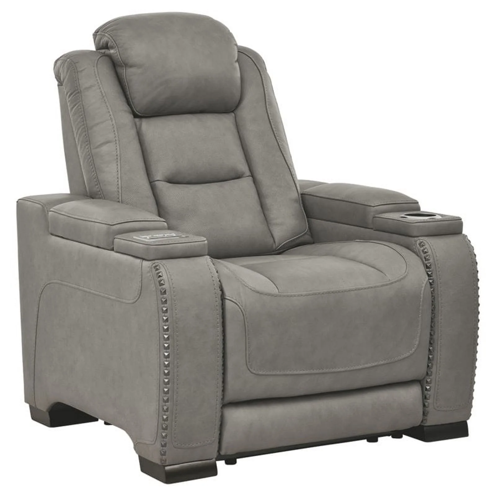 Bowery Hill Contemporary Leather Power Recliner in Gray Finish