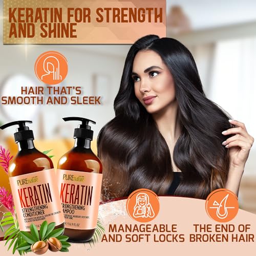 Argan Oil Shampoo and Conditioner Set - Sulfate Free Moroccan Care with Keratin - For Curly, Straight, Dry and Damaged Hair - Moisturizing, Hydrating, Anti Frizz Salon Technology