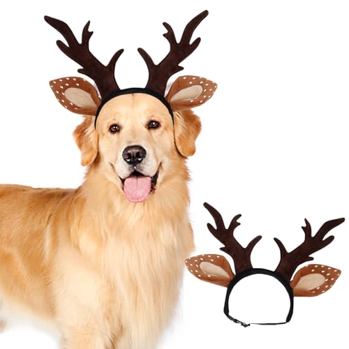 Dog Christmas Reindeer Headband, Puppy Elk Hat Antlers Headwear, Pet Christmas Costumes, Xmas Outfits for Small Medium Dogs Cats (Small)