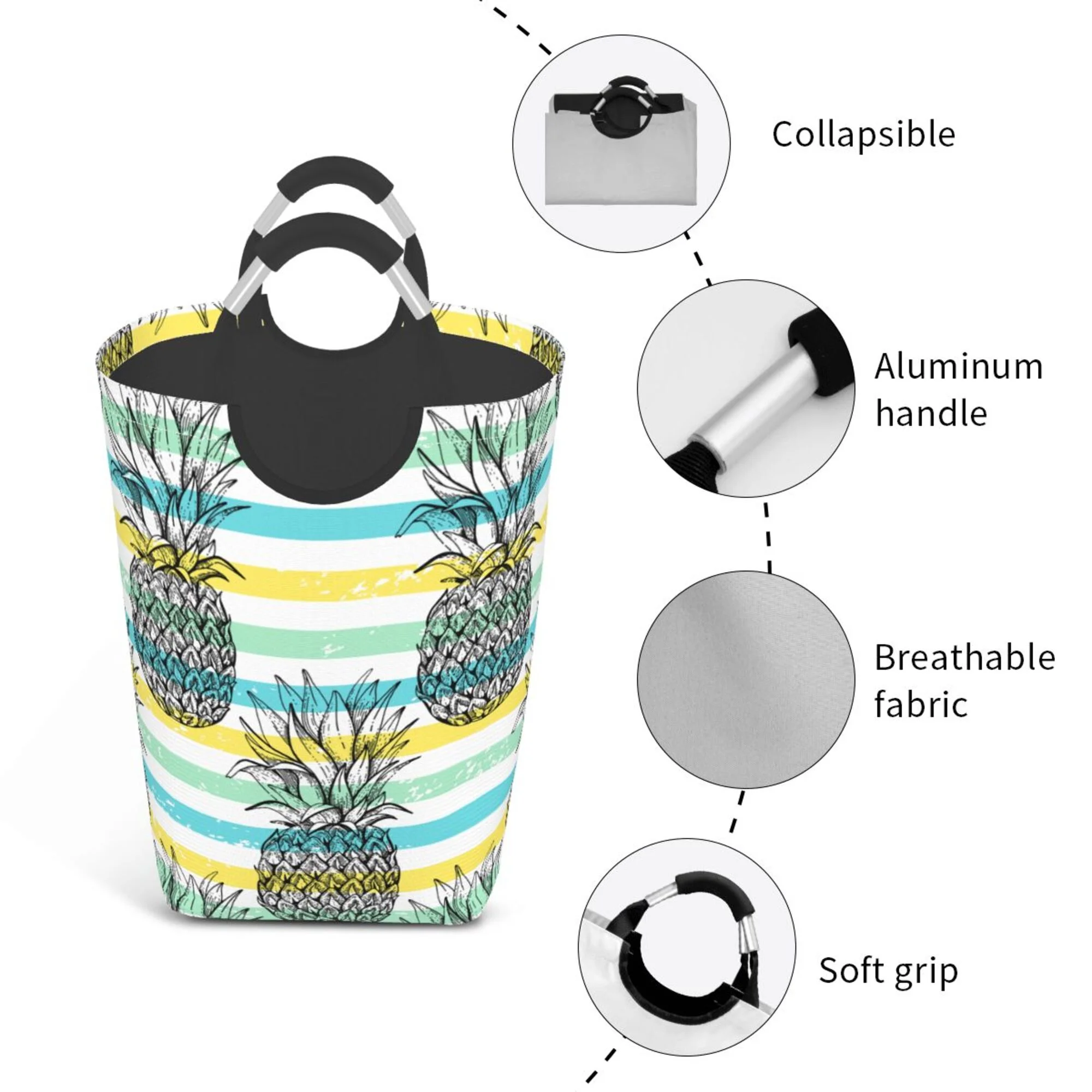 DouZhe 50L Rectangular Laundry Basket, Hawaii Fruits Sketch Prints Waterproof Foldable Laundry Hamper with Aluminum Handles