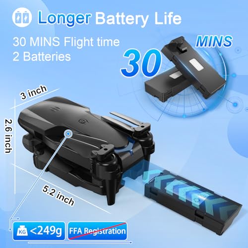 Drone with Camera 1080P HD, FPV Foldable Drone for Adults Kids, One-Key Take Off/Landing, 3D Flips, Altitude Hold, Speed Adjustment, Headless Mode, 2 Batteries, Toys Gifts for Boys Girls