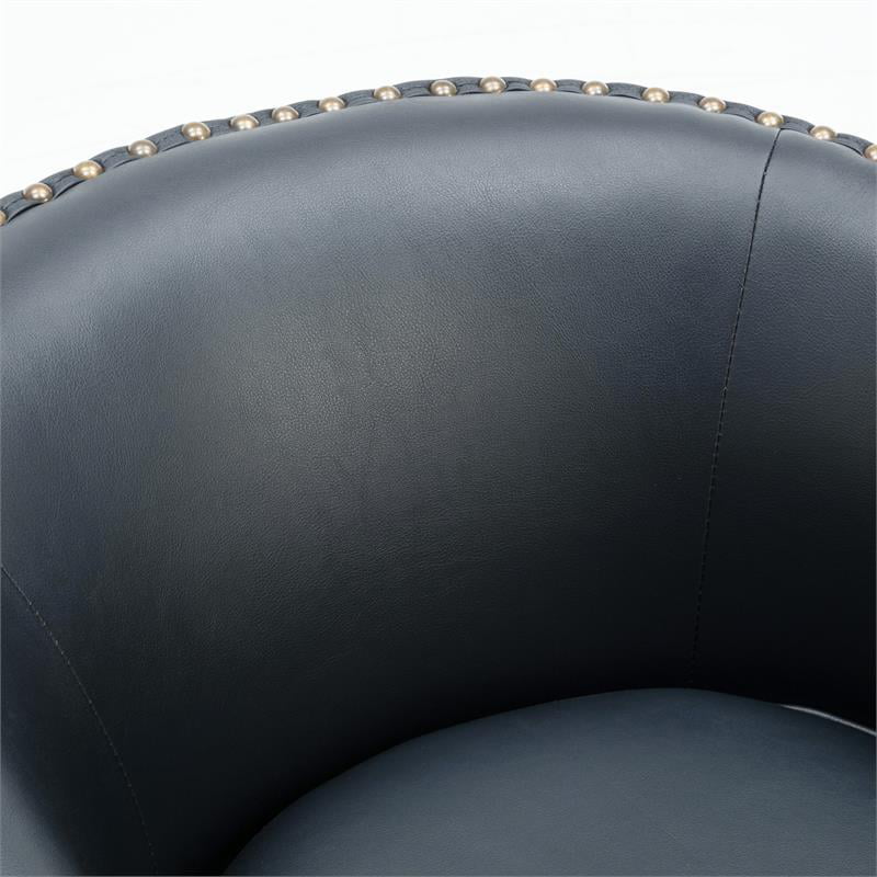 Home Square Faux Leather Swivel Arm Chair in Midnight Blue - Set of 2
