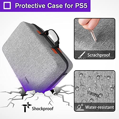 YOREPEK Hard Shell Carrying Case Compatible with PS5, PS5 Pro, Travel Protective Bag Suitable for Playstation 5 Digital Edition, Console, Controllers, Headset and Gaming Accessories, Grey