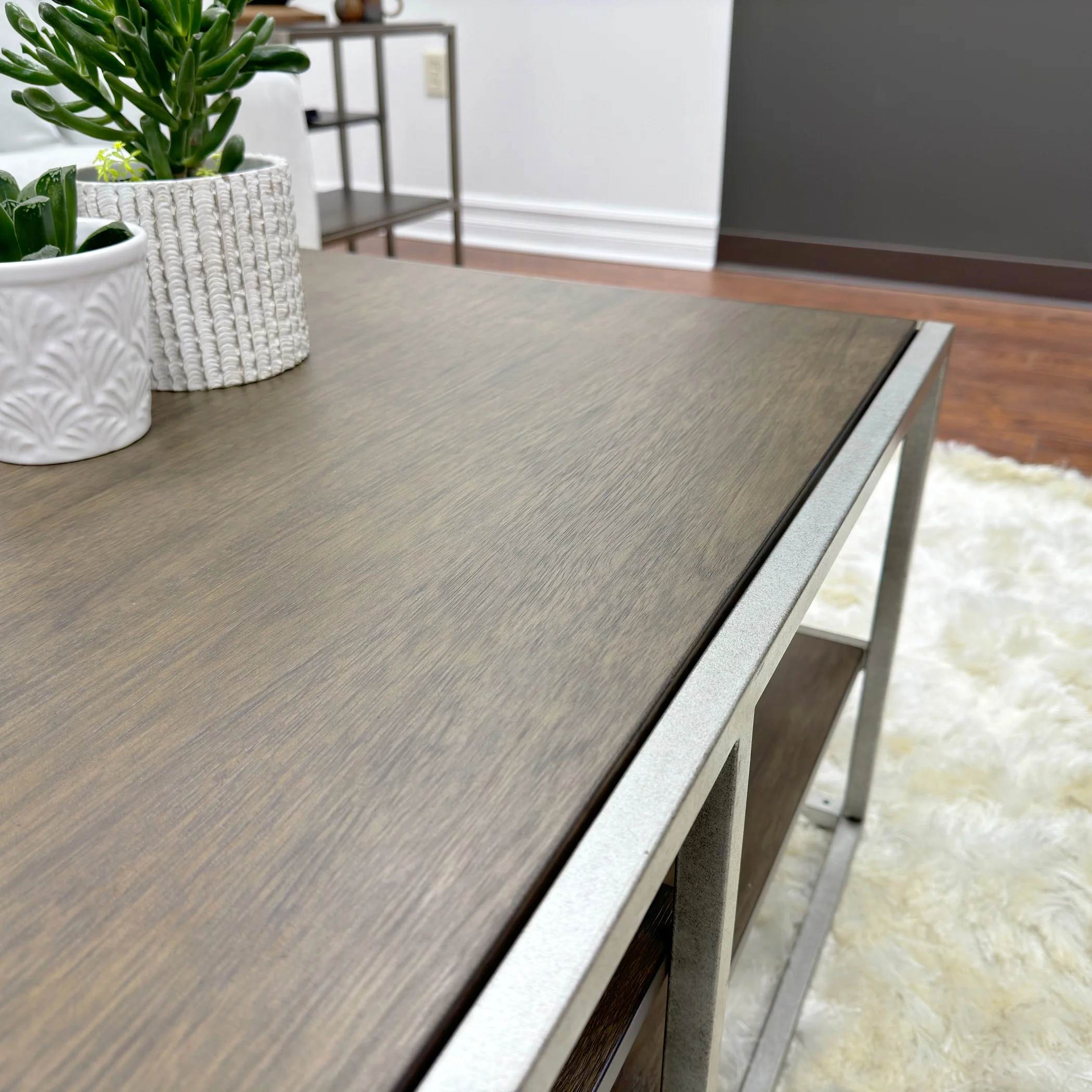 Roundhill Furniture Wood/Metal Padena Coffee Table with Shelf in Graphite Gray