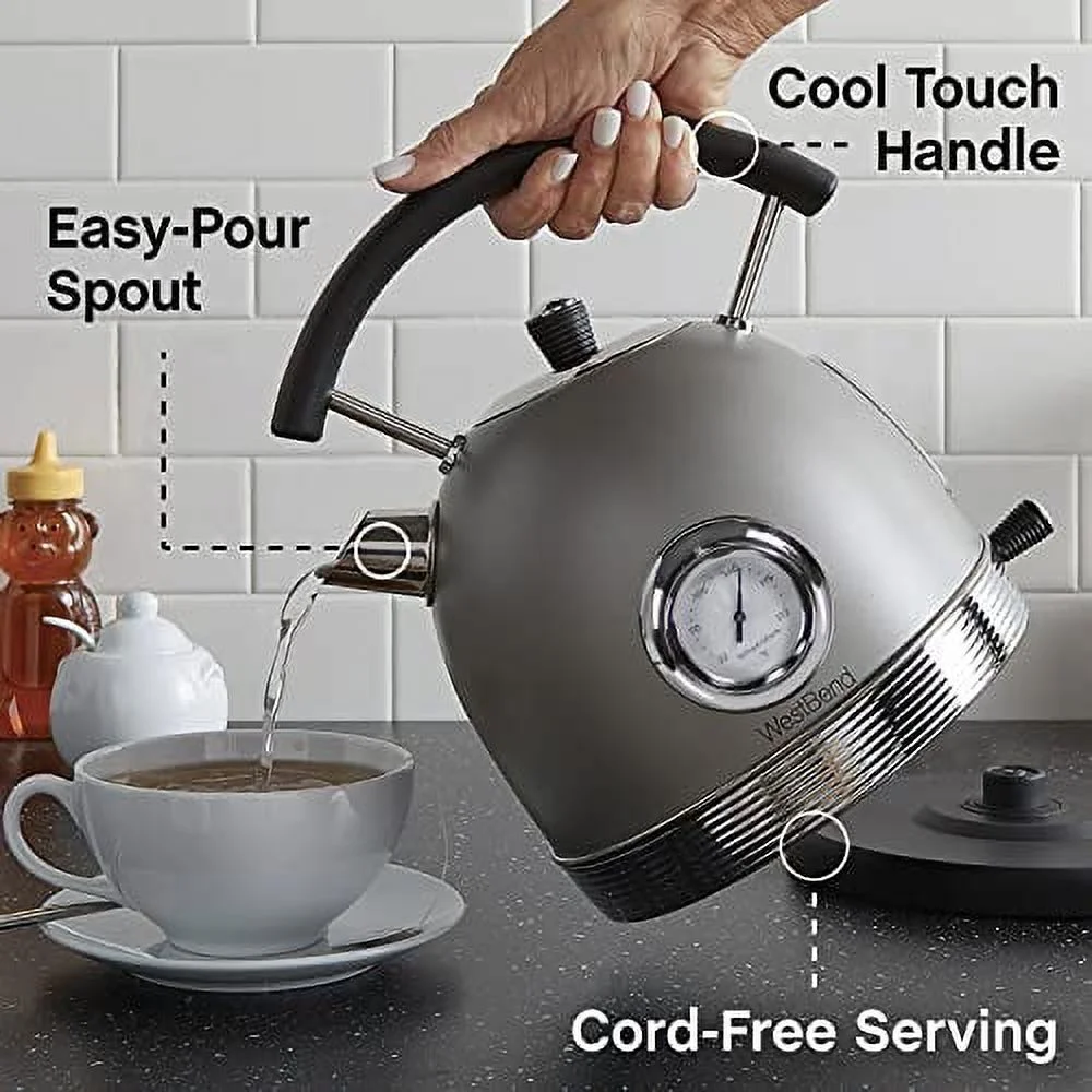 West Bend Retro-Style Stainless Steel Electric Kettle, Gray