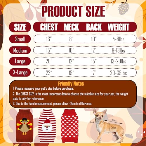 3 Pack Dog Christmas Sweater, Christmas Dog Outfit Sweater Santa Reindeer Snowman Knit Holiday Sweaters for Small Medium Large Dogs Pets (Medium)