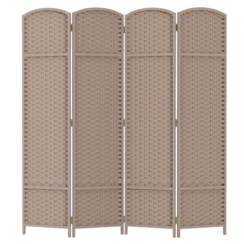 Room Divider 4 Panel Screen 5.6 Ft Tall Partition Room Dividers Brown Privacy Screens Folding Room Separation Free Standing Waterproof Wood Frame Wall Divider