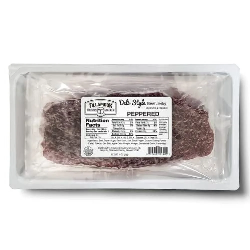 Tillamook Beef Jerky, Country Smoker Peppered Deli Style Thin Sliced Slab, 12 Count Tray