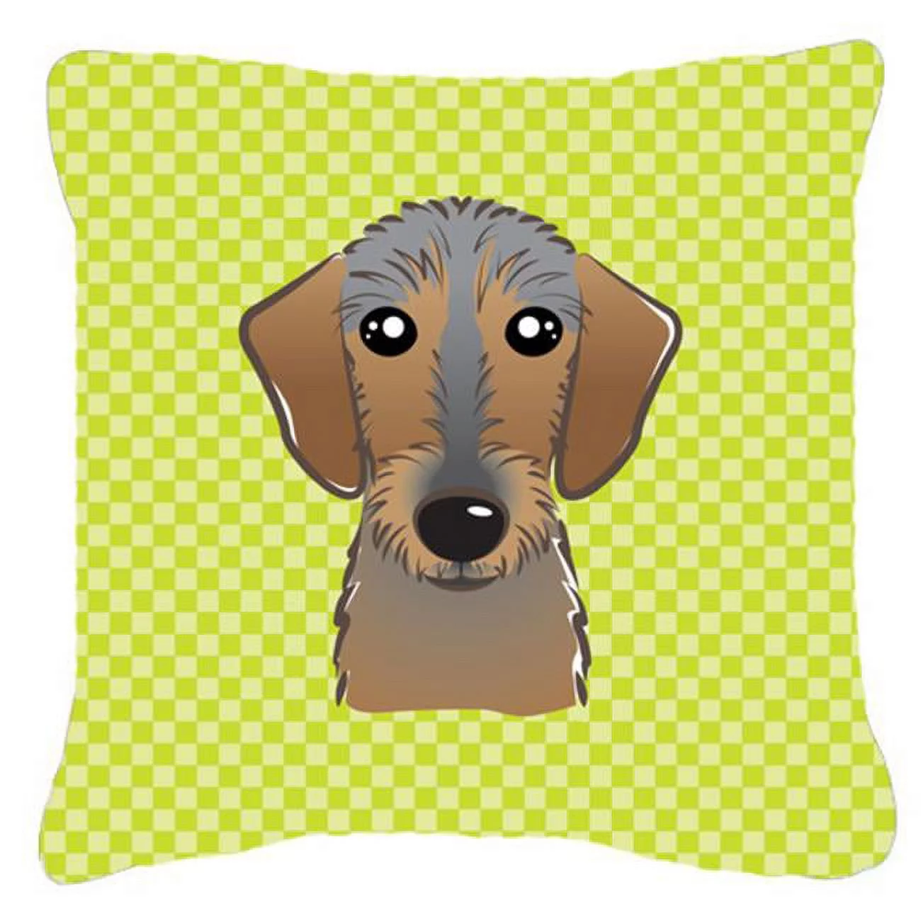 Checkerboard Lime Green Wirehaired Dachshund Fabric Decorative Pillow - 18 x 18 In.