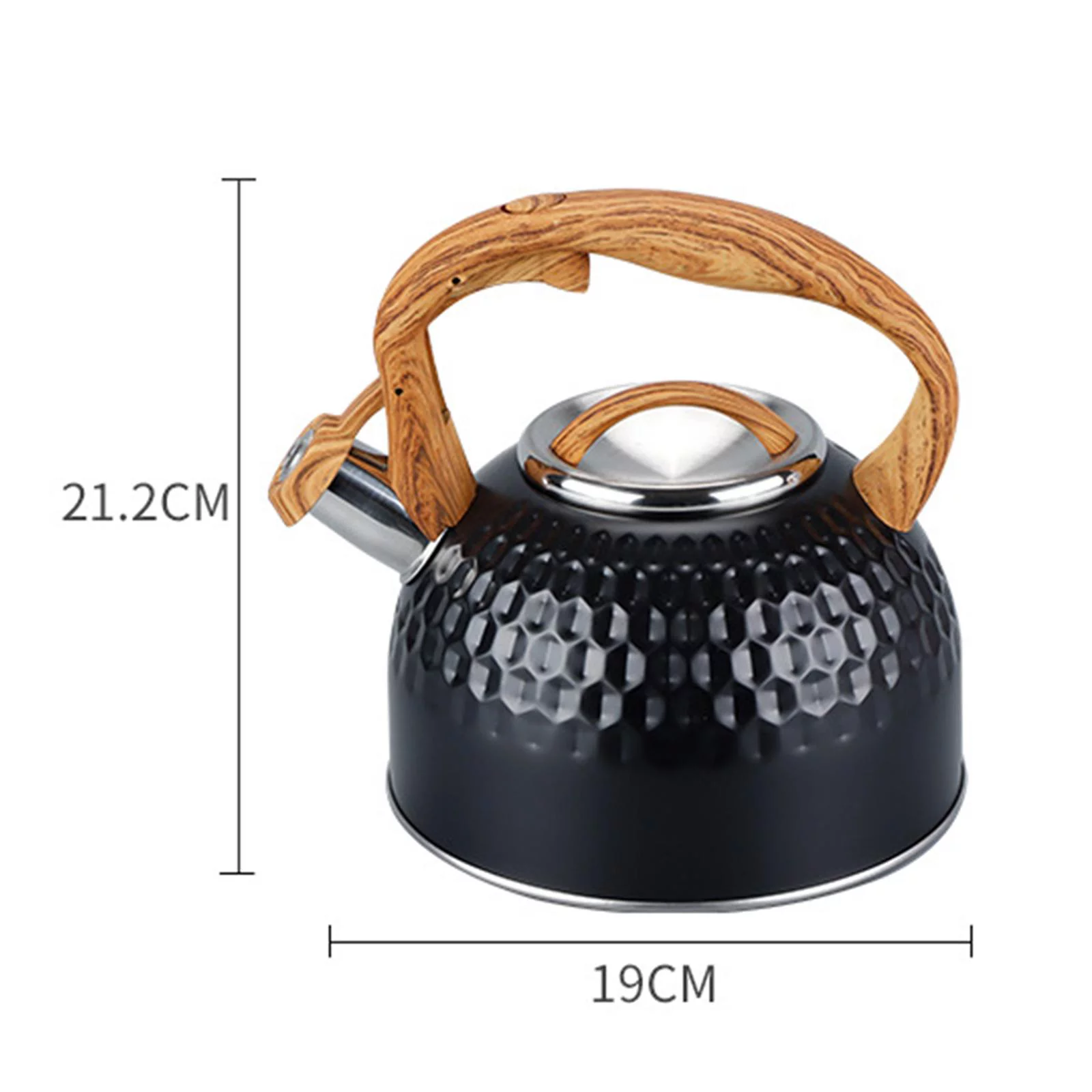 2500ml Black Stainless Steel Tea Pot Whistling Kettle with Wooden Pattern Handle