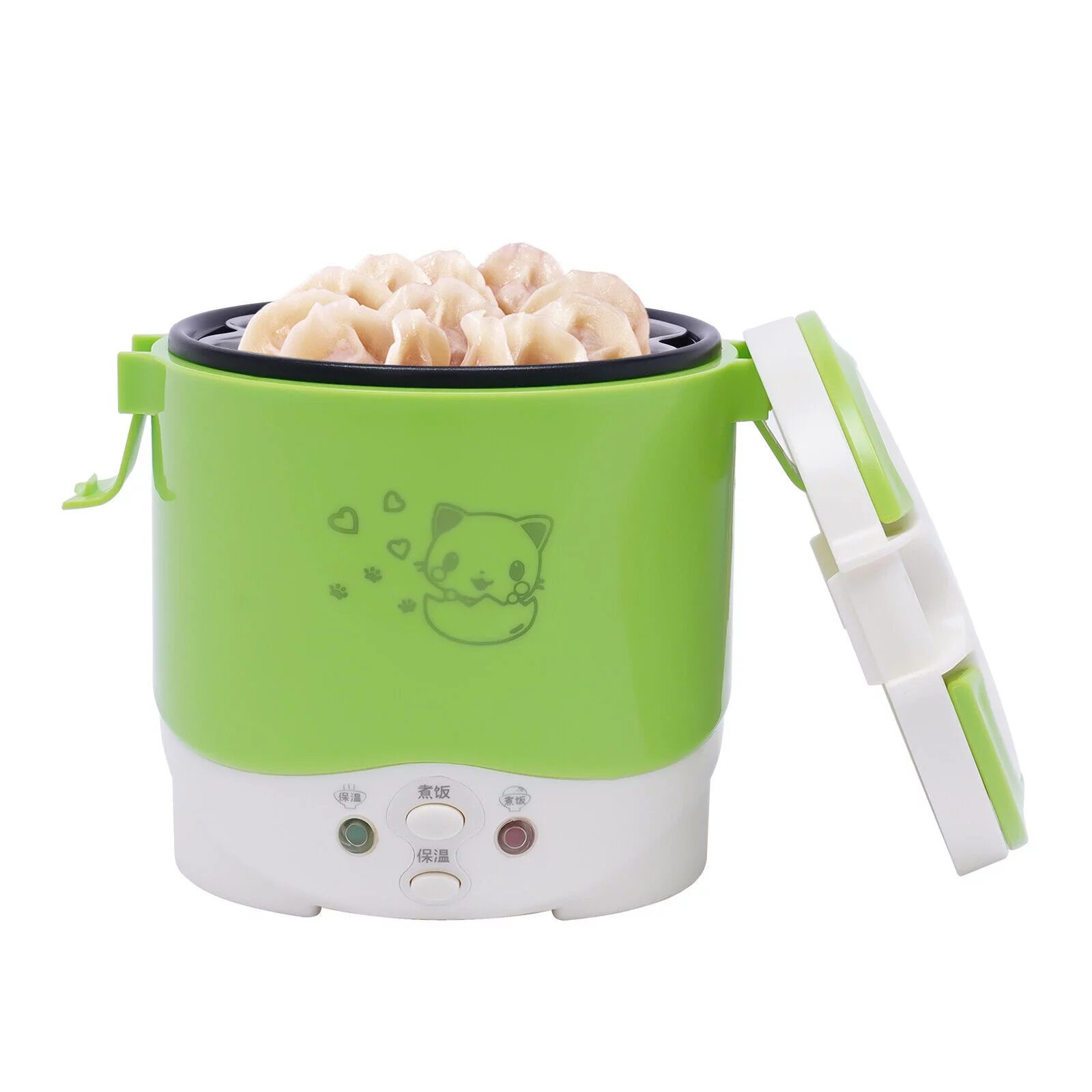 1L Car Mini Travel Lunch Box Electric Rice Cooker Steamer White/Green 12V