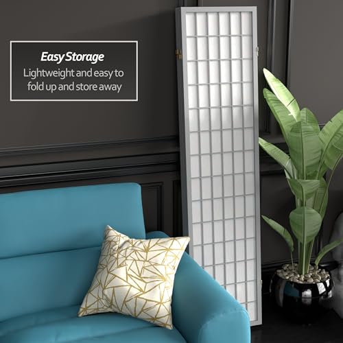 Red Lantern 6 ft. Tall Window Pane Shoji Screen-Natural-4 Panels Room Divider