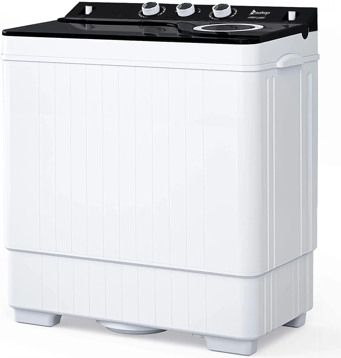 RUXAN Twin Tub with Built-in Drain Pump XPB65-2288S 26Lbs Semi-automatic Twin Tube Washing Machine for Apartment, Dorms, RVs, Camping and More, White&Black US Standard
