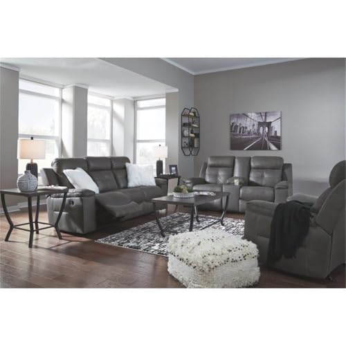 Signature Design by Ashley Jesolo Modern Faux Leather Manual Pull Tab Double Reclining Sofa, Dark Brown