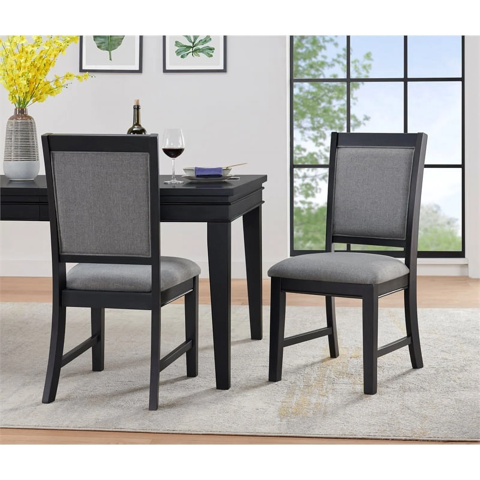 Del Mar Black and Grey Linen Dining Room Chair (Set of 2)
