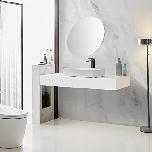 BWE Vessel Sink Faucet Modern Waterfall Chrome Single Hole Bathroom Faucet Single Handle with Pop up Drain Without Overflow Assembly Vanity Basin Bath Sink Faucets Mixer Tap