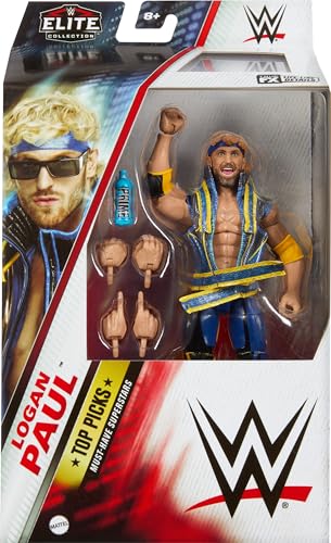 Mattel WWE Elite Collection Top Picks Action Figure & Accessories Set, Logan Paul 6-inch Collectible with Swappable Hands, Ring Gear & 25 Articulation Points