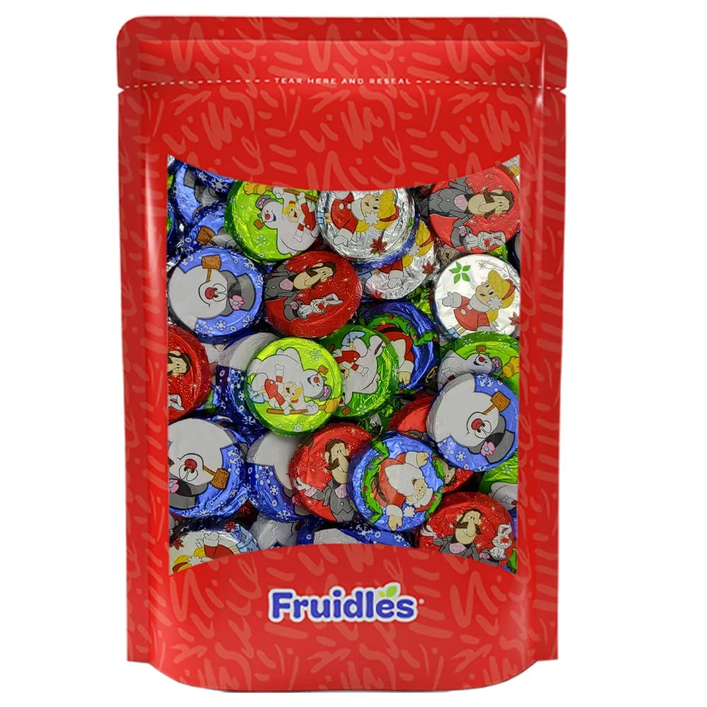 Christmas Milk Chocolate Snowman Themed Discs, Double Crisps, Party Bag Fillers, Individually Wrapped Foils, Kosher Certified Dairy (1 Pound)