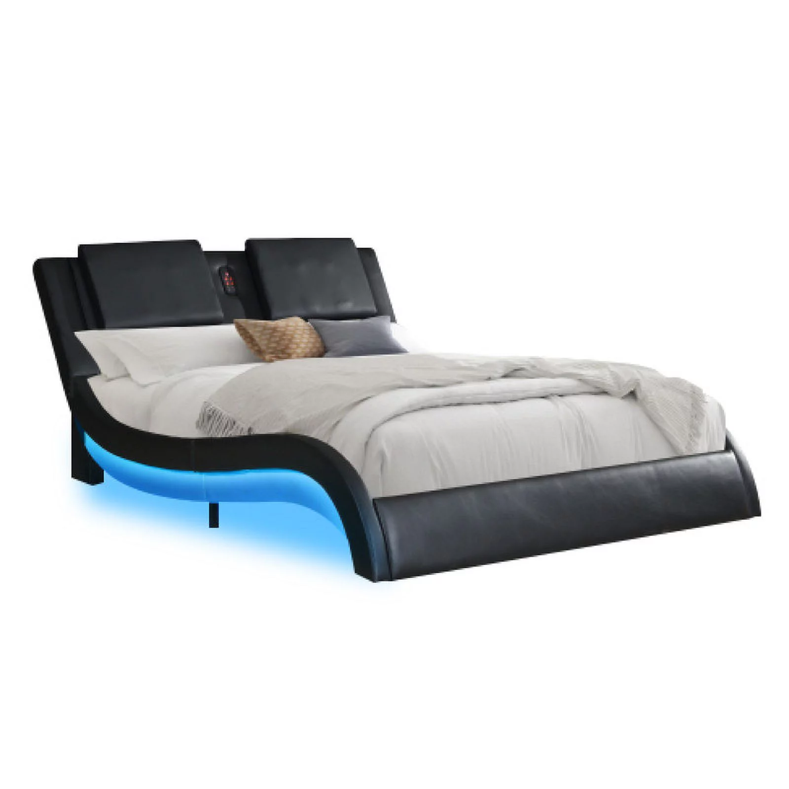 Curve Design platform bed Black led bed MDF fabric bed frame