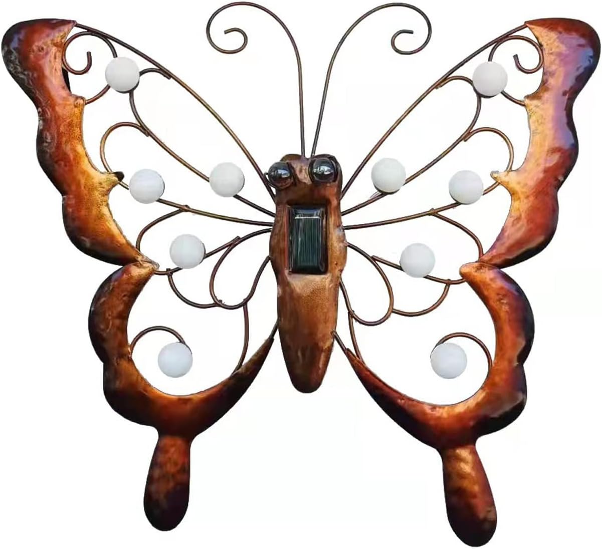 Keebgyy Solar Metal Garden Wall Art Decorative, Butterfly Garden Decor with Solar Light Outdoor Fence Art Hanging Sculpture for Home Living Room Office Garden
