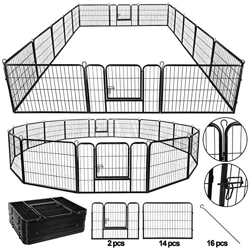 LEMY 16 Panels 32 in Pet Playpen Heavy Duty Metal Dog Exercise Fence Barrier，Outdoor & Indoor Foldable Pet Exericse Pen w/Door,Black